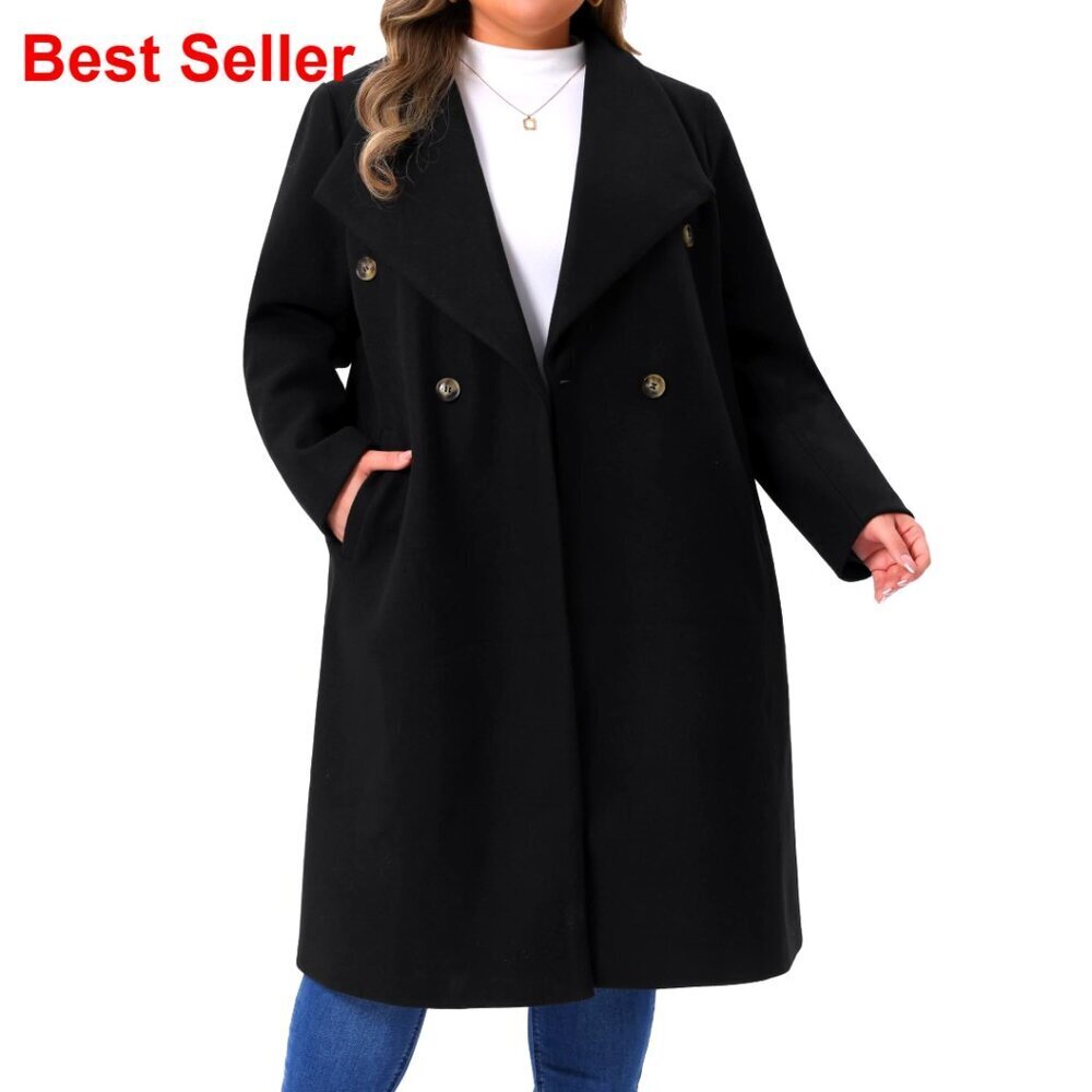 Polyester Pea Coat with Notch Lapel, Double Breasted Overcoat for Women